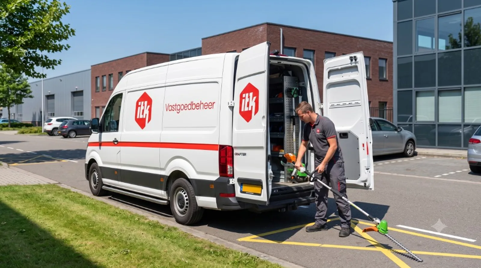 ITK-medewerker met eigen materieel bij groenonderhoud in Twente